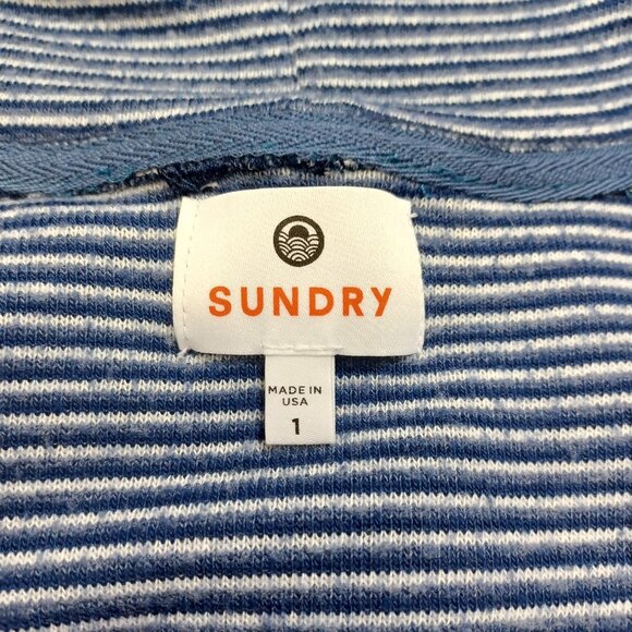 Sundry Cardigan Navy Striped Knit Open Front Cocoon Style Womens Small - Picture 4 of 12